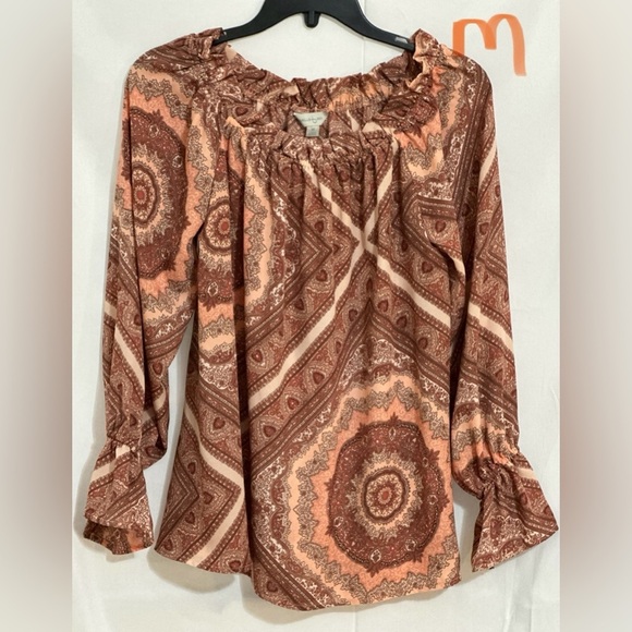 belle sky Tops - LADIES ANTIQUE BRASS, TANGERINE & WHITE TOP